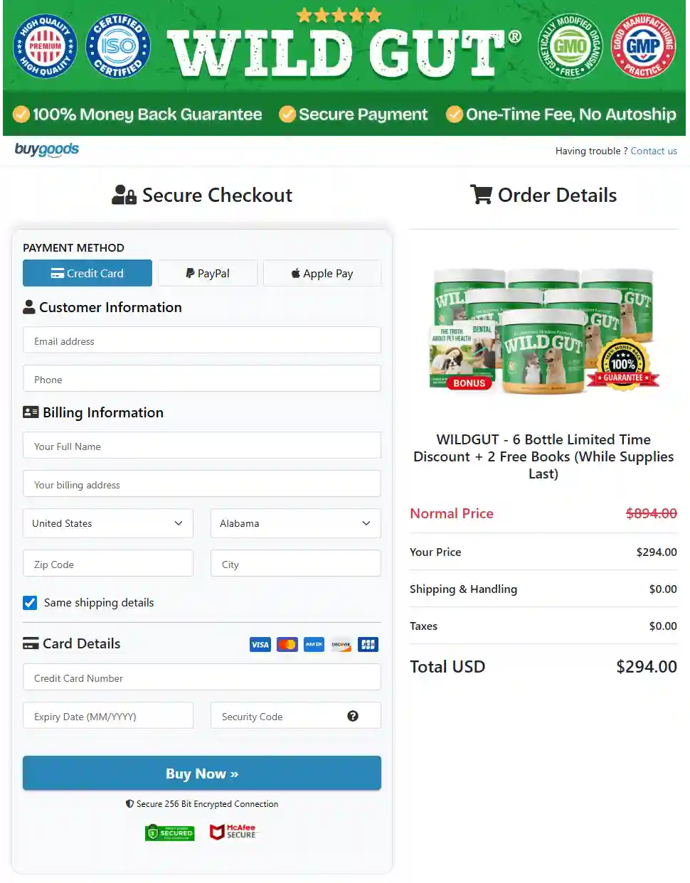wildgut official website checkout page – secure online order process